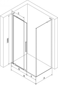 Mexen Velar L, sprchový kút s posuvnými dverami 110 x 90 cm, 8mm číre sklo, čierna matná, 871-110-090-03-70