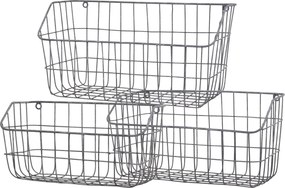 3ks zinkový antik nástenný drôtený košík Fil de fer Basket - 40*19*20/ 35*17*19/ 30*14*15cm