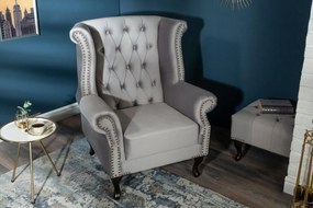 Dizajnové kreslo Chesterfield strieborný zamat