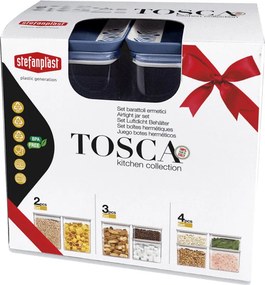 STEFANPLAST Sada 3 obdĺžnikových nádob Tosca, priehľadné/modré