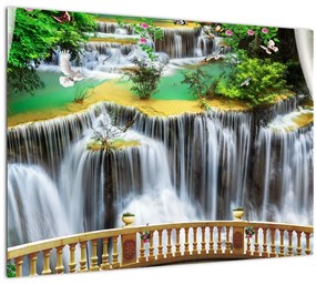 Sklenený obraz - Výhľad na kúzelné vodopády (70x50 cm)