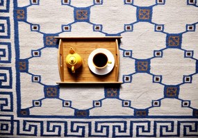 Diamond Carpets India, Ručne viazaný kusový koberec Geo DESP P82 Silver Blue, 80x150, modrá, chodba / predsieň