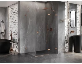 Mexen Lunar, pravostranný výklopný sprchový kút 70 x 90 cm, 8mm číre sklo, medený matný profil, 834-070-090-65-00-P