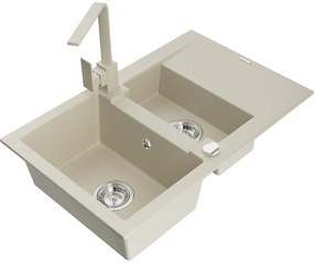 Mexen Gaspar, granitový drez 737x475x177 mm, 1,5-komorový a béžová batéria Rita, béžová, 6507-69-670300-69