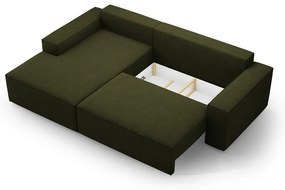 Tmavozelená rozkladacia rohová pohovka z textílie bouclé (ľavý roh) Jodie – Micadoni Home