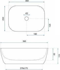 Rea Belinda Mini, umývadlo na dosku 360 x 255 x 115 cm, imitácia kameňa matná, REA-U4700