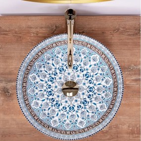 REA-U0267 - Umývadlo na dosku ARTE, priemer 40 cm, keramika s ornamentálnym vzorom