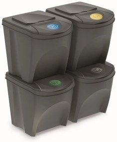 Set košov na triedený odpad II, 4 x 25 l, sivá