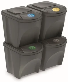 Set košov na triedený odpad II, 4 x 25 l, sivá