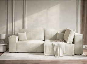 Krémovobiela ženilková rozkladacia/s úložným priestorom rohová pohovka (pravý roh/do L) Tonga – Maison de Rêve