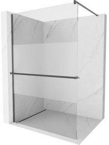 Mexen Kioto+, sprchová zástena Walk-In s poličkou a vešiakom 140 x 200 cm, 8mm číre sklo-námraza, grafitový profil, 800-140-121-66-35