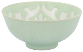 Zelená porcelánová miska s kvetmi vo vnútri Arés - Ø12*5,5 cm