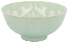 Zelená porcelánová miska s kvetmi vo vnútri Arés - Ø12*5,5 cm