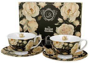 Porcelánová šálka na nohe s podšálkou Royal English Roses Black 250 ml sada 2ks