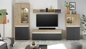 TV skříňka s policí Lille, dub artisan/antracit, s osvětlením