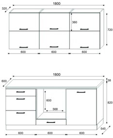 Kuchynská linka ELISE 180 cm, grafit