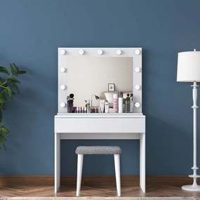 Minimalistický toaletný stolík Alisson III s LED zrkadlom a taburetom biely