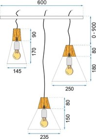 Toolight - Stropné svietidlo SCANDI SET CP 3xE27, Biela-Hnedá, OSW-00110