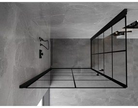 Mexen Mist-B Duo, 2-krídlový výklopný sprchový kút 100 x 90 cm, číre sklo-čierna mriežka, 8A2-100L-090P-70-77