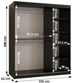 Šatníková skriňa so zrkadlom 150 cm Riana Slimo 2 150 (čierna). Vlastná spoľahlivá doprava až k Vám domov. 1063641