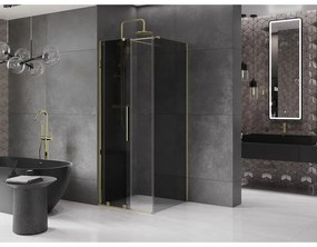 Mexen Velar, sprchový kút s posuvnými dverami 90 x 90 cm, 8mm šedé sklo, zlatá lesklá, 871-090-090-41-50