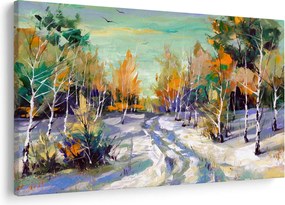 Obraz - Zasnežená cesta lesom, olejomaľba (90x60 cm)
