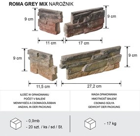 Betónový obkladový kameň Roma Gray Mix rohový