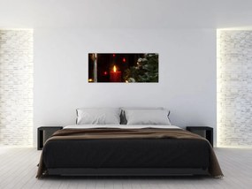 Obraz - Žiariaca vianočná sviečka (120x50 cm)