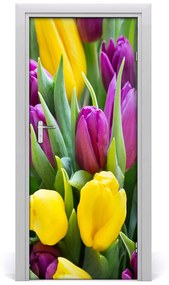 Samolepiace fototapety na dvere farebné tulipány 75x205 cm