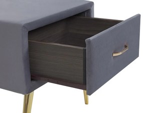 Zamatový nočný stolík so zásuvkou sivý FLAYAT Beliani