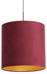 Závesná lampa s velúrovým odtieňom červená so zlatou 40 cm - Combi