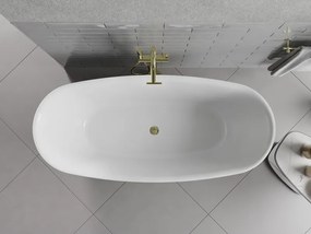 Mexen Luvo Slim, voľne stojaca vaňa 170 × 75 cm, biela-čierna, zlatý lesklý prepad, 52801707575-50