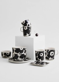 Marimekko Raňajková darčeková sada taniera a hrnčeky Oiva Unikko 4ks čierna