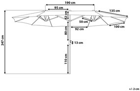 Záhradný slnečník s dvojitým baldachýnom 270 x 460 cm tmavosivý SIBILLA Beliani