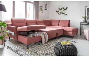 Ružová zamatová rozkladacia pohovka do "U" Miuform Stylish Stan, pravý roh