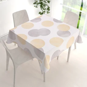 Biante Zamatový štvorcový obrus Tamara TMR-023 Žlté a sivé designové kruhy na smotanovom 110x110 cm