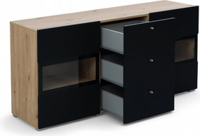 Komoda Baros 26 132 cm so zásuvkami - dub artisan / čierny mat
