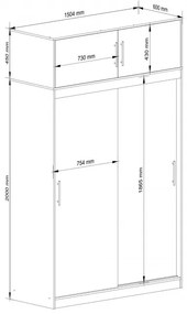 Skriňa s posuvnými dverami a nadstavcom 150 cm CLP mono biela / sonoma