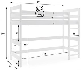 Vyvýšená posteľ z masívu ANTRESOLA 200×90 cm – biela