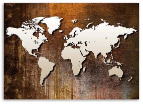 Obraz na plátně Mapa světa Kovová hnědá - 100x70 cm