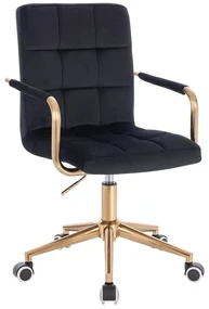 LuxuryForm DESIGN Stolička VERONA GOLD VELUR na zlatej základni s kolieskami - čierna