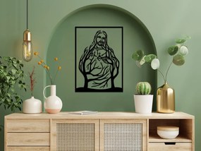 Drevená nálepka Ježiša z koruny stromov - Čierna