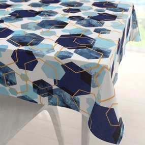 Biante Bavlnený štvorcový obrus Sandra SA-574 Modré hexagóny na bielom 130x130 cm