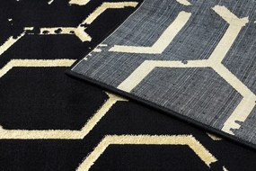 Dywany Łuszczów, Kusový koberec Gloss 407C 86 black/gold, 160x220, čierna, chodba / predsieň