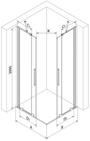 Mexen Velar Duo, sprchový kút s posuvnými dverami 90 x 90 cm, 8mm sklo námraza, čierna matná, 871-090-090-32-70