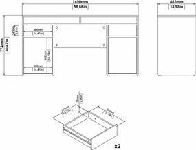 Psací stůl Felixa 481/02 149 cm bílý lesk