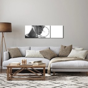 Obraz - Čiernobiely portrét ženy (s hodinami) (90x30 cm)