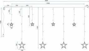 Vianočná svietiaca reťaz - hviezdy - 92 LED RGB - 250x110 cm s diaľkovým ovládaním