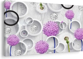Obraz 3D abstrakcie s kruhmi a kvetinami (90x60 cm)