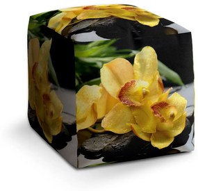 Sablio Taburet Žltá Orchidey: 40x40x40 cm